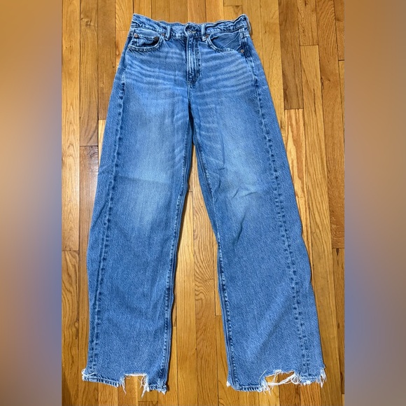 American Eagle Super High Rise Baggy Wide Leg Jeans-Size 4-XLong - Picture 3 of 7